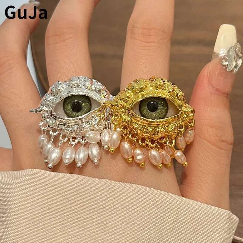 Modern Jewelry European And American Design Simulated Pearl Eye Styling Rings For Women Female Gifts Exaggerative Accessories