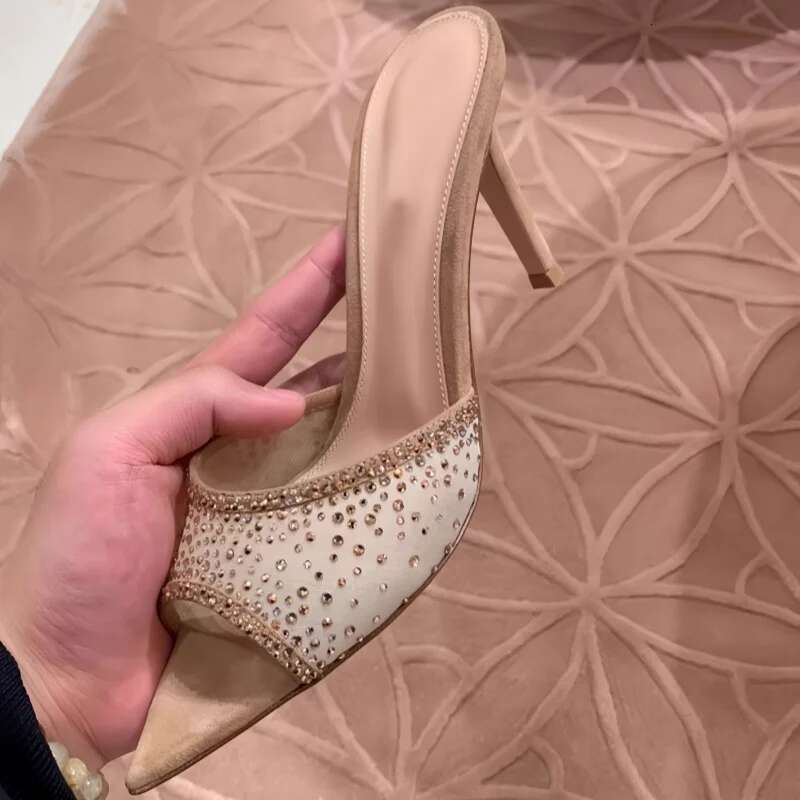 Brand Rhinestones Slippers Sexy Pointed Open Sandals Gentle Women Fashion Stiletto Shoes New Arrival