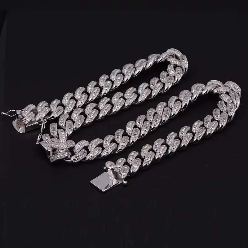 Luxury Baguette Cuban Link Chain Necklace 18MM Hip Hop Diamond Iced Out CZ Cuban Link Chain for Men