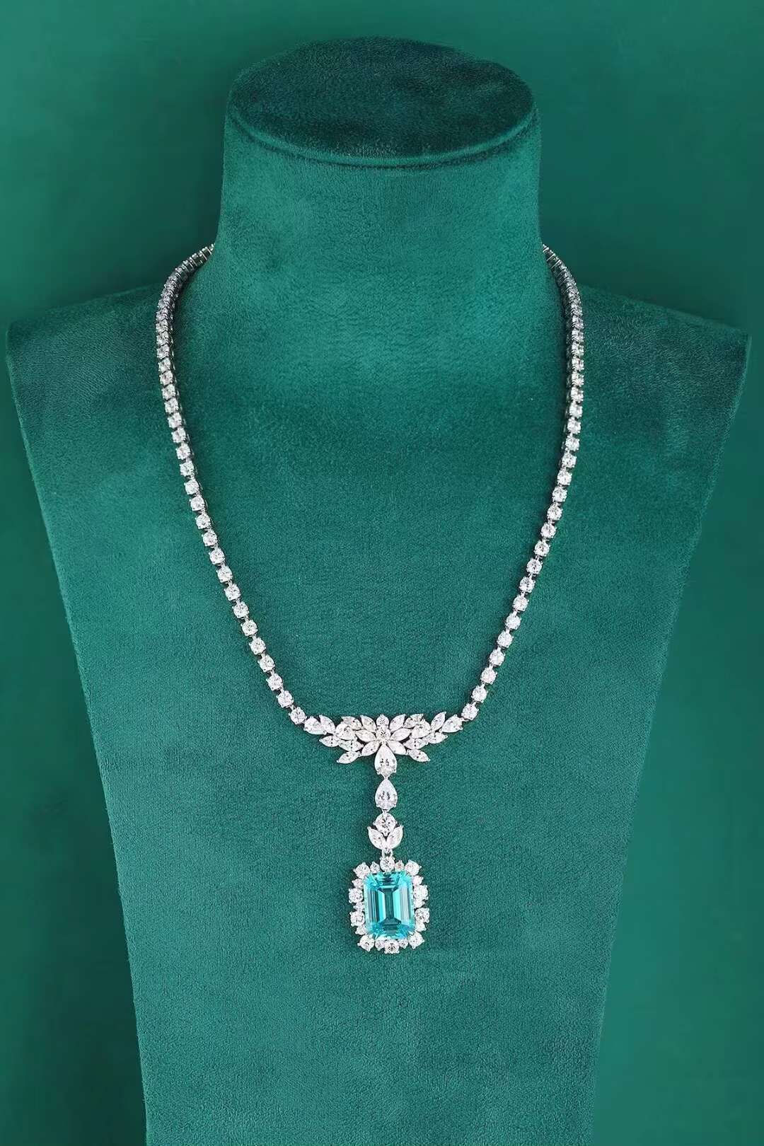 Fine Jewelry Paraiba Pendant Diamond Necklace 18K 14K Pure Gold Necklace Custom Paraiba Lab Diamond Necklace