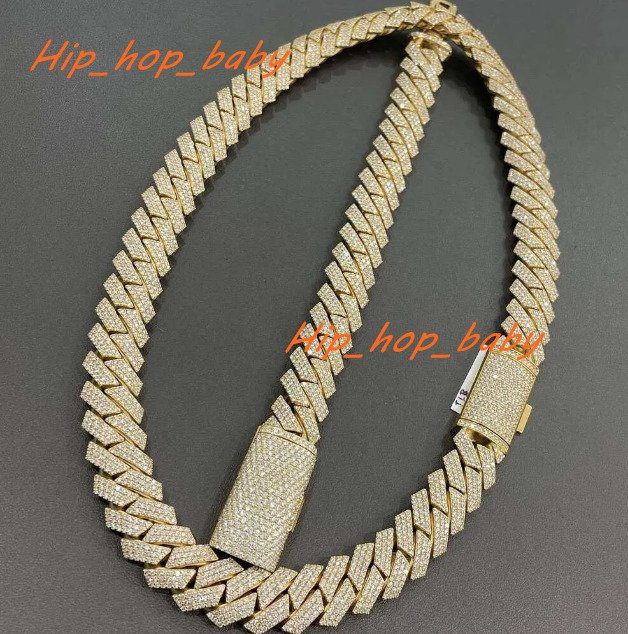 Hot Selling Cuban Chain 925 Silver Hiphop 12mm 15mm Iced Out Baguette Miami Moissanite Cuban Link Chain