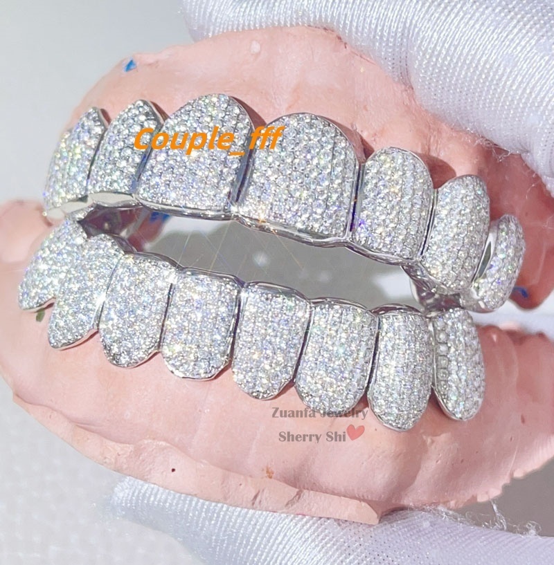 Wuzou Zuanfa Jewelry Top 8 Bottom 8 Fully Iced Out VVS Moissanite Diamond Permanent Cut Custom Grillz