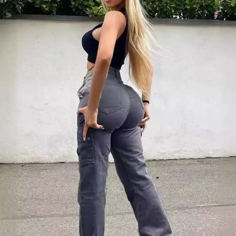 fashion New High Elasticity Solid Color Casual Multi Pocket Workwear Fashion Trend Versatile Lifting Hip Long Jeans for Women