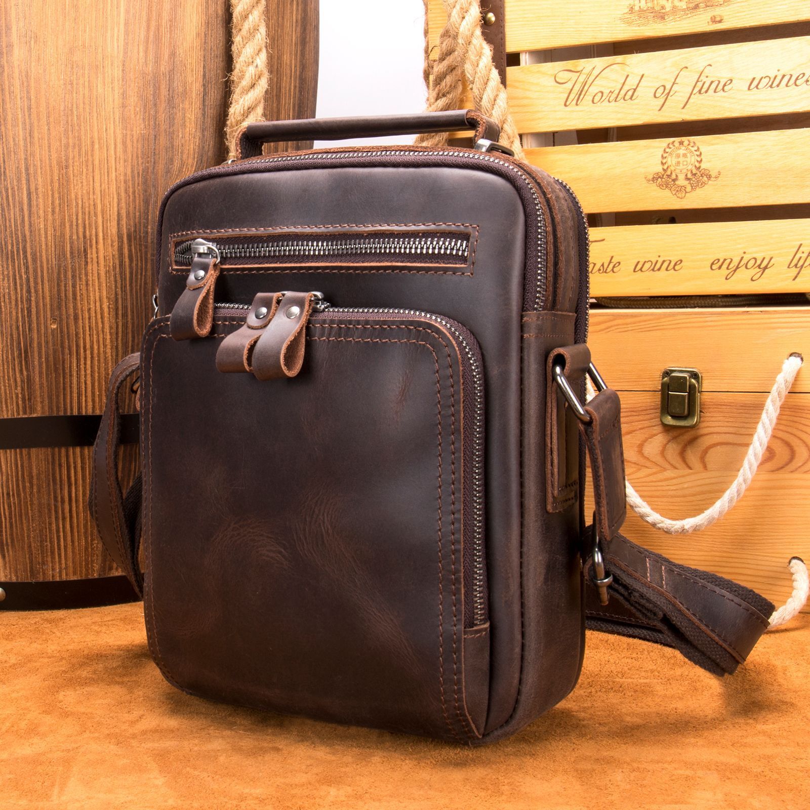 Malinte genuine Mad Horse leather bag, multifunctional cowhide iPad shoulder bag