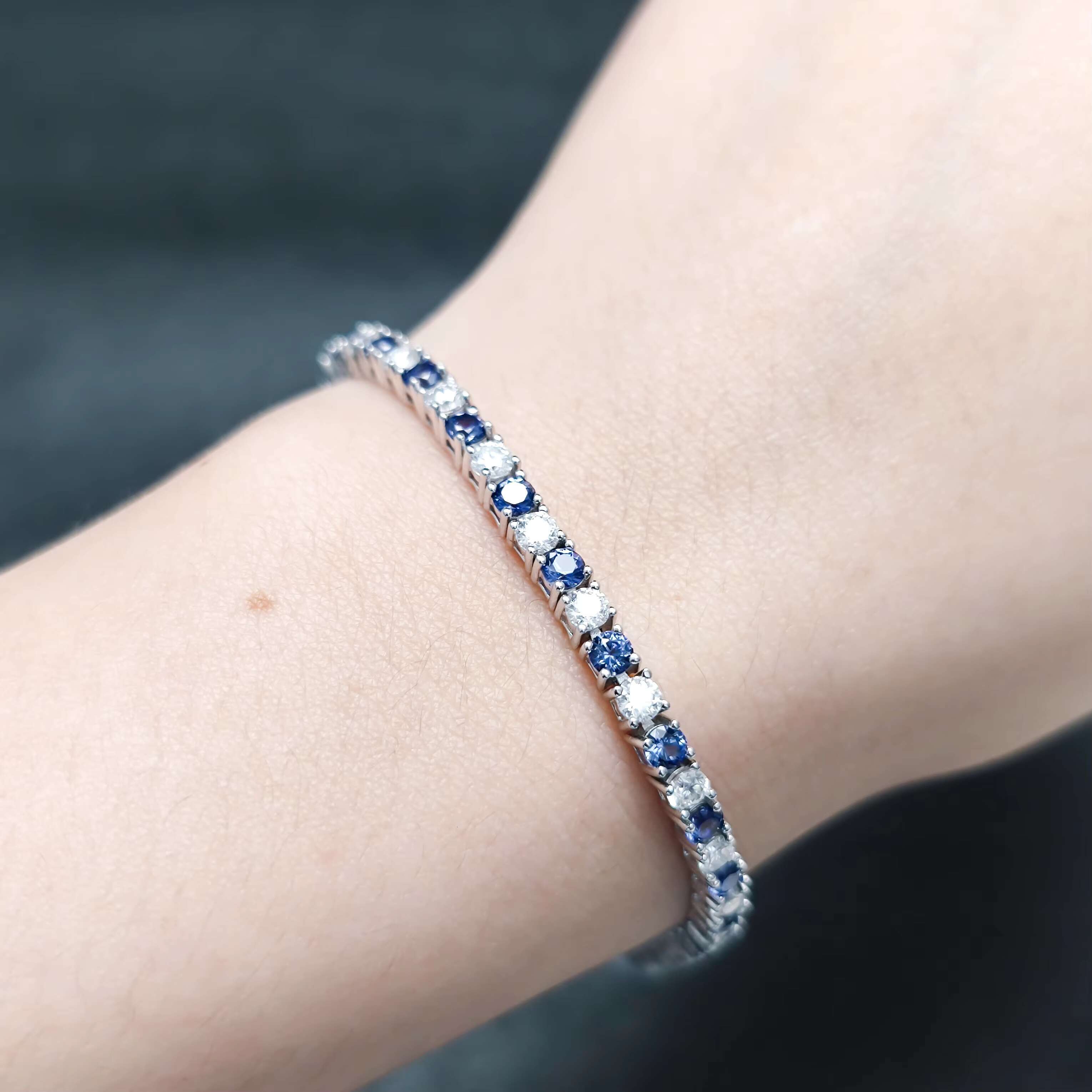 Wholesale Pricing 925 Sterling Silver Custom Hip Hop Tennis Chain 3mm Blue Sapphire Moissanite Diamond Tennis Bracelet