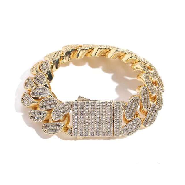 Factory 20mm Width Cuban Chain Bracelets for Men Casual Chic Hip Hop Style Fashion Daily Jewelry Cz Diamond Gold Plated Bracelet