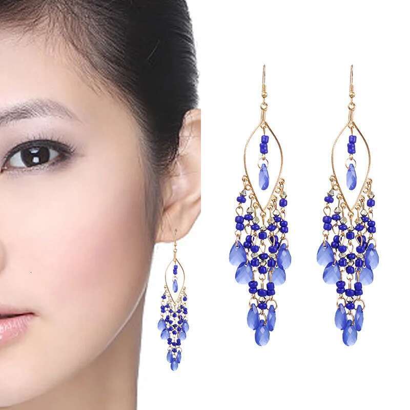 Boho Ethnic Seed Beads Long Earrings For Women Colorful Crystal Tassel Dangle Drop Earring Girls Fashion Party Jewelry