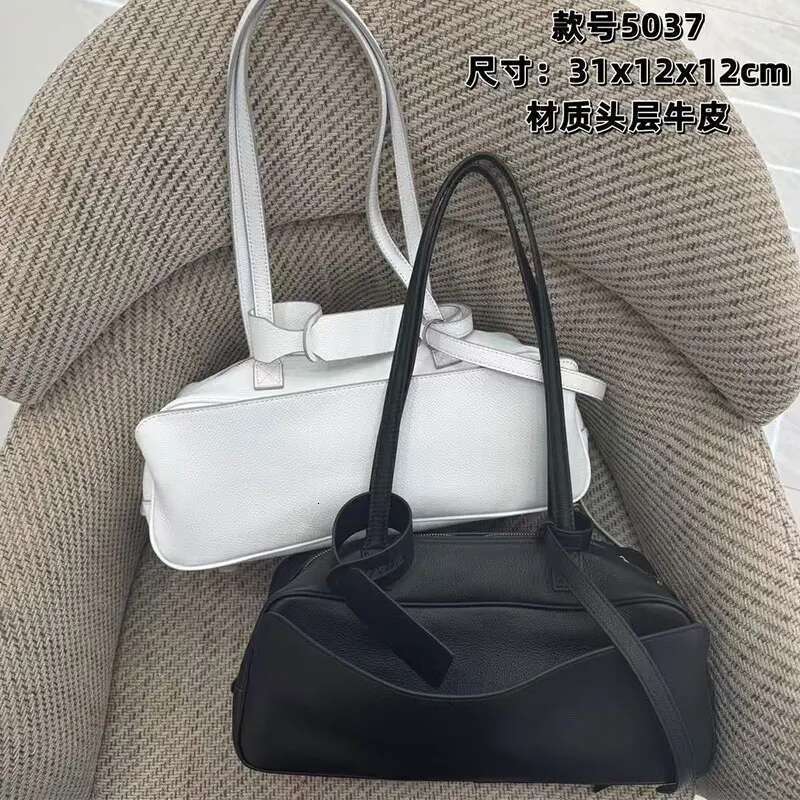 Cowhide French Motorcycle 2025 New Fashion Bowling Bag Vintage Design Casual Underarm Shoulder Purse Tote Handbag Women