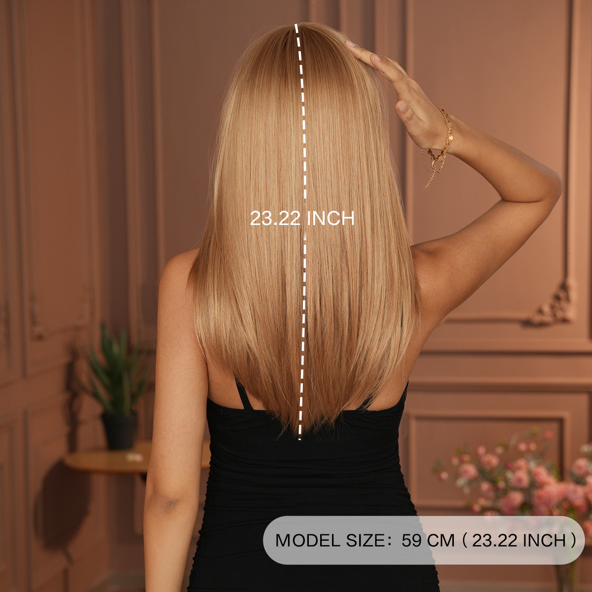 Hot Asian Girl Wig Gold Small Lace Wig Full Headset Layered Inner Buckle Straight Hair Simulation Sewing Wig