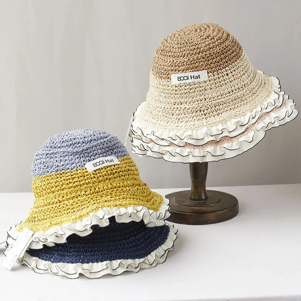 Womens Sun Hat Colorful Beach Hat Womens Summer Straw Hat Foldable Chapeau Womens Beach UV Protective Hat 250430