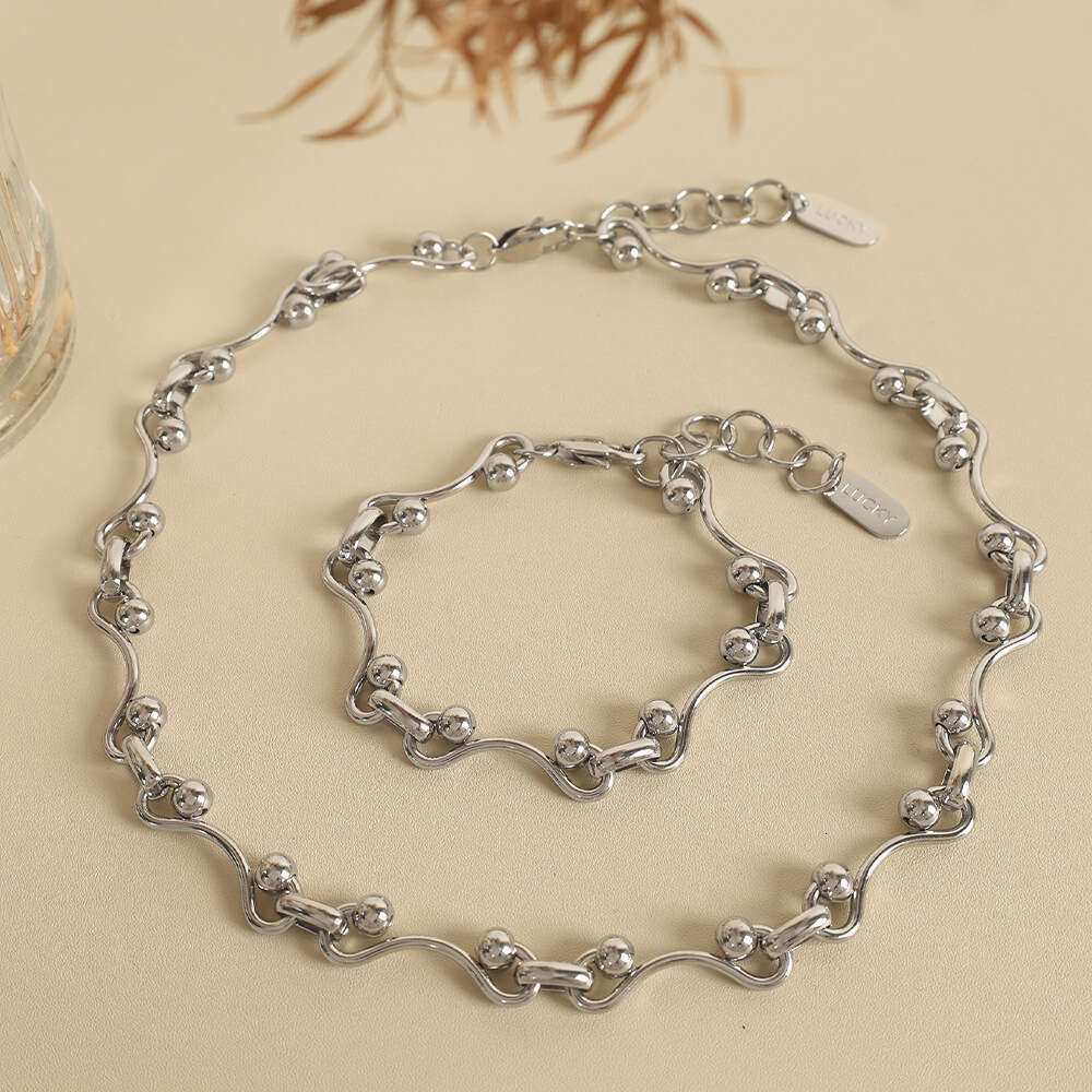 Fashionable Bracelet Necklace Set With Gold-Plated Titanium Steel Exaggerated Design, Versatile For Men And Women's Bracelets