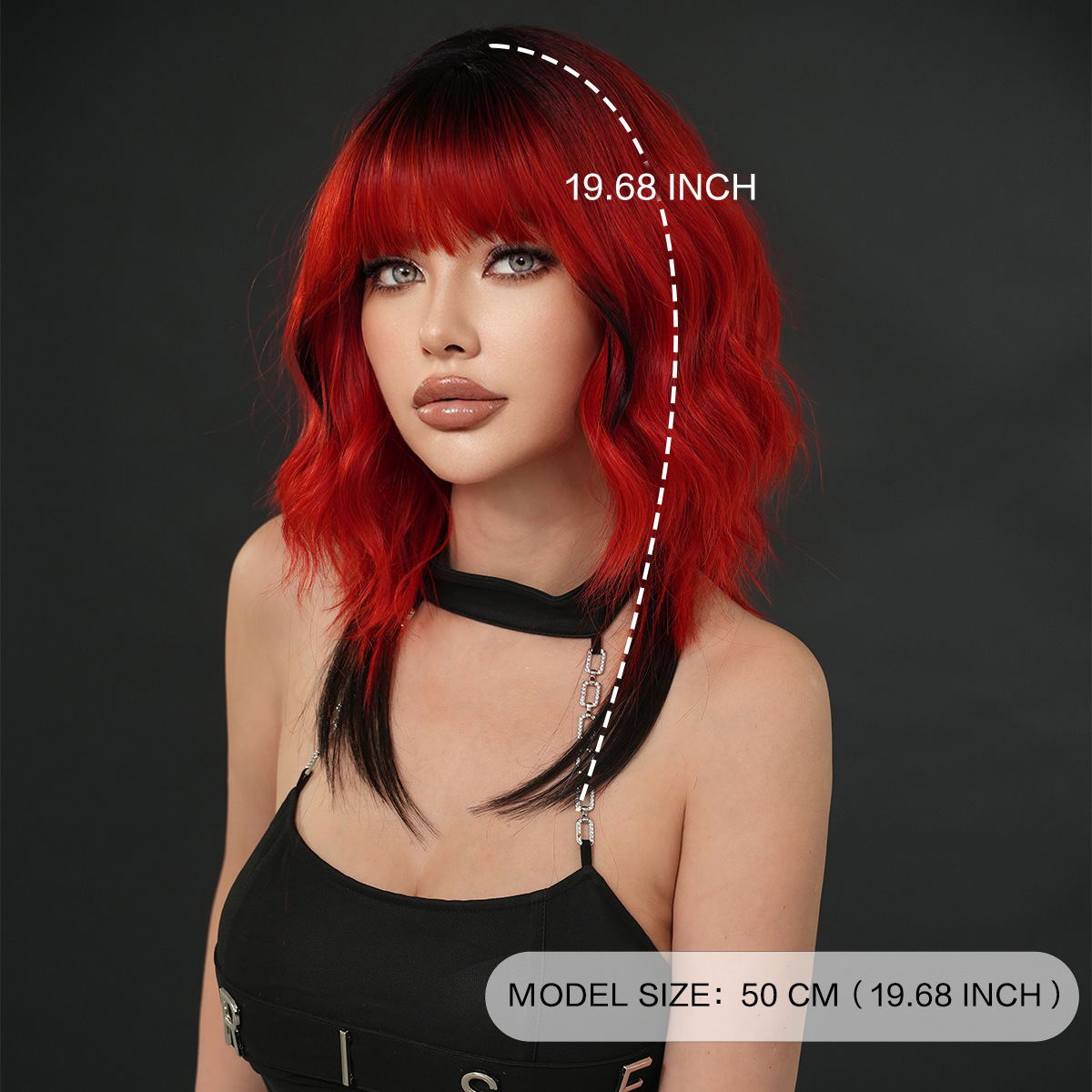 red Green orange colored wolf tail wig fashionable shoulder length womens curly hair synthetic high-temperature silk wig