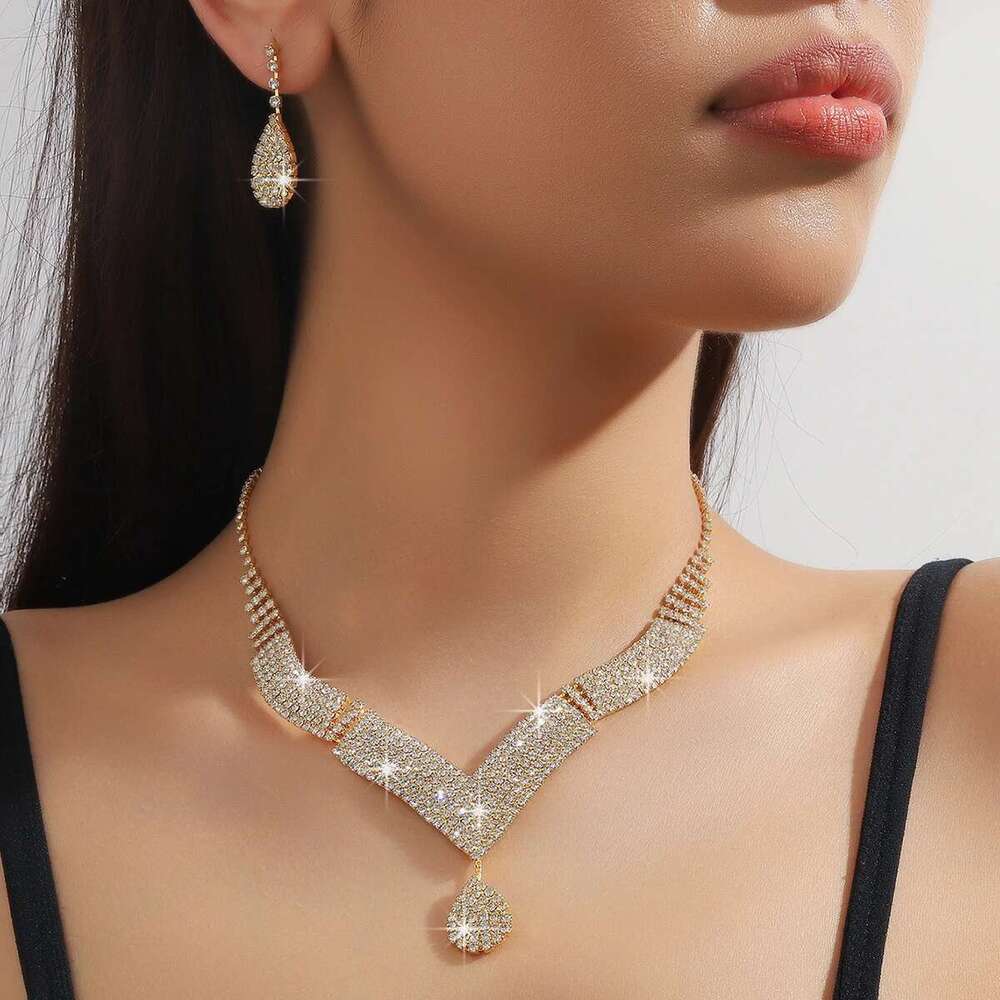 3Pc Women's Trendy Claw Chain Series Large Water Drop Earrings Necklace Jewelry Set Wedding Banquet Party Holiday Gift
