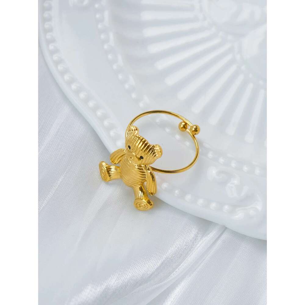 Retro Fashion Cute Retro Stainless Steel Women's Teddy Bear Earring Ring, Party Daily Holiday Gift, Friend Jewelry