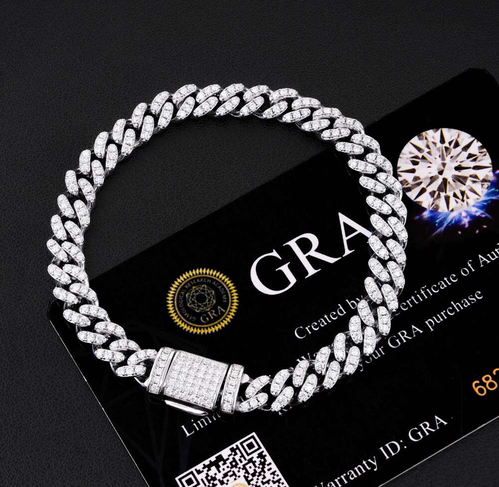 Hot Selling 925 Sterling Silver D-Color Moissanite Trendy Hip-hop Cuban Bracelets in 6mm 8mm 10mm Sizes