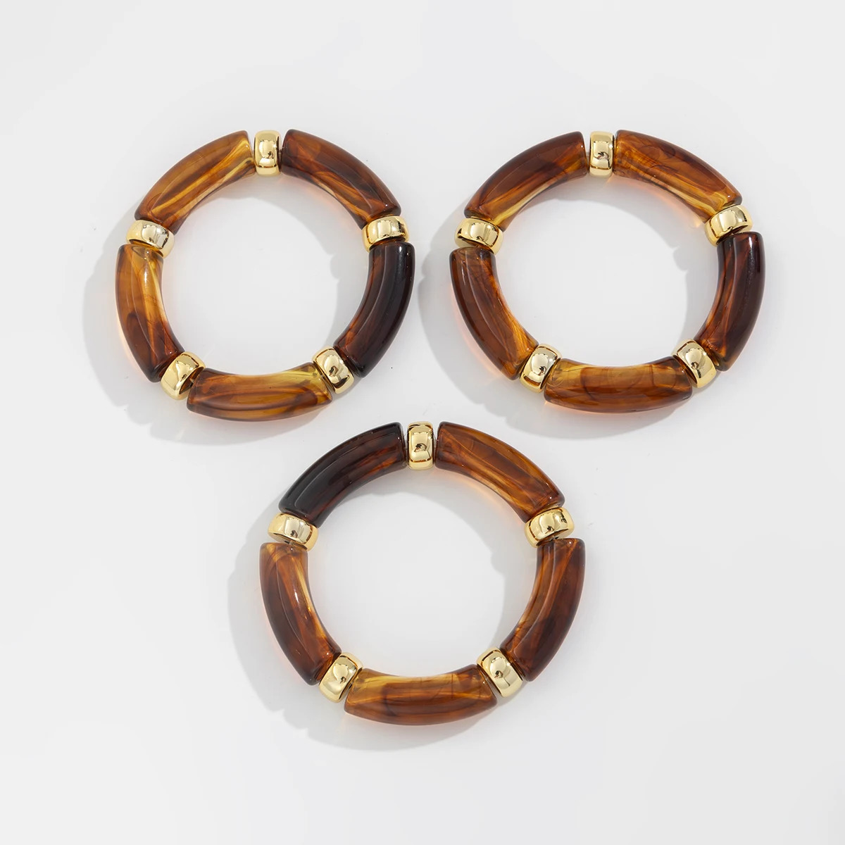 PuRui 3 pieces/set Bohomia colorful bamboo tube stackable plastic bead bracelet womens retro elastic bracelet couple jewelry 250428