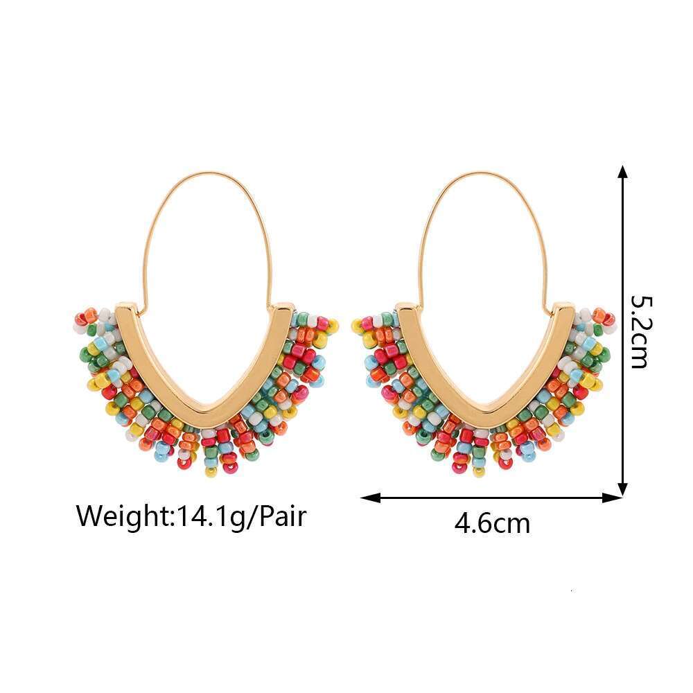 Gold Color Metal V-Shaped Big Dangle Earrings For Women 2025 Boho Design Resin Bead Pendant Wholesale Jewelry Accessories
