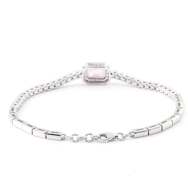 Fine Jewelry 925 Sterling Silver Moissanite Tennis Bracelet Pink Lab Sapphire Inlay With D VVS Moissanite Tennis Chain