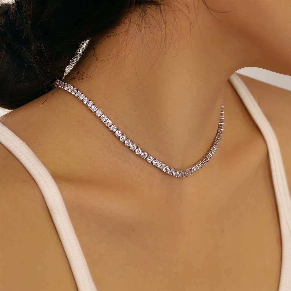 Tennis Chain 18K Gold Plated Cubic Zirconia Necklace Set Pendant Diamond Chain S925 Sterling Silver Tennis Necklaces for Women