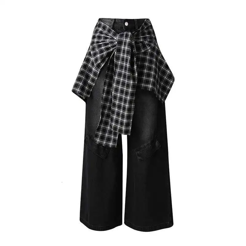 DEAT Fashion Womens Irregular Plain Waist Belt 2-piece Jeans High Waist Straight Jeans Womens Project CPG3008 250423