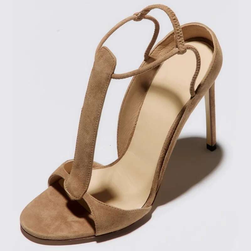 Fashion Brand Shoes T-Strap Slingback Round Suede Open Sexy Sandals Thin High Heeled Banquet Versatile Women Shoe