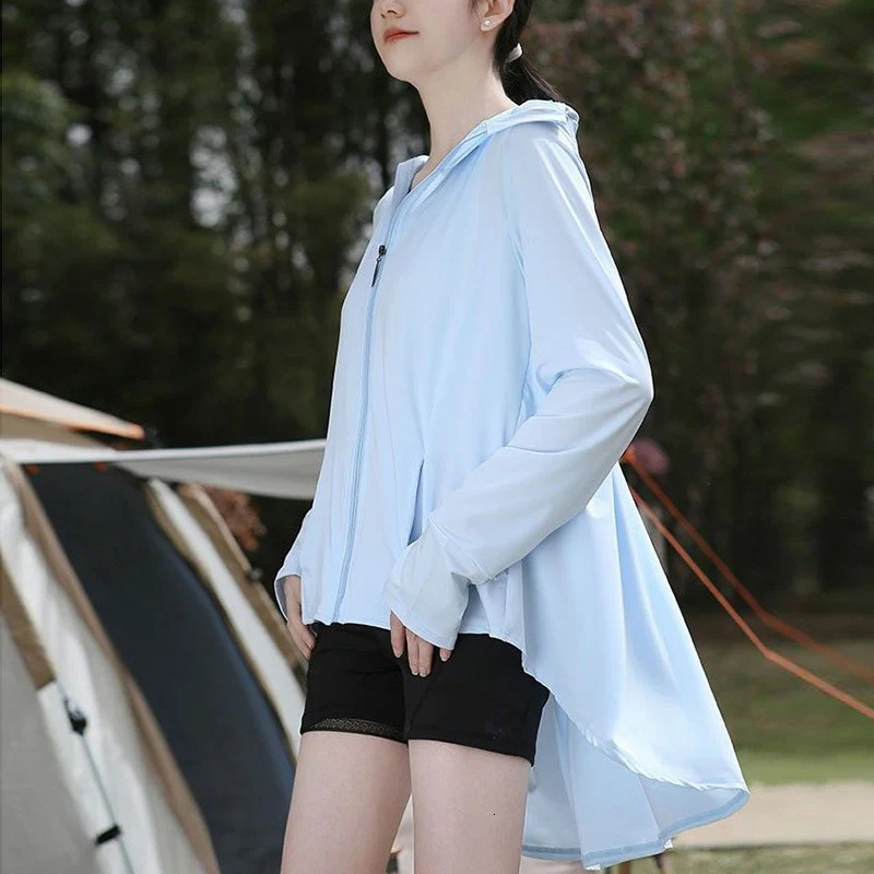 UV resistant hooded sweatshirt long sleeved front short pocket summer womens casual solid jacket 250428