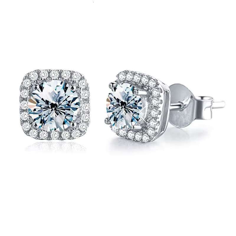 New Luxury 925 Sterling Silver Full Drill Square Stud Earrings 0.5/1ct Moissanite Fine Jewelry Weddings Bridal Earrings