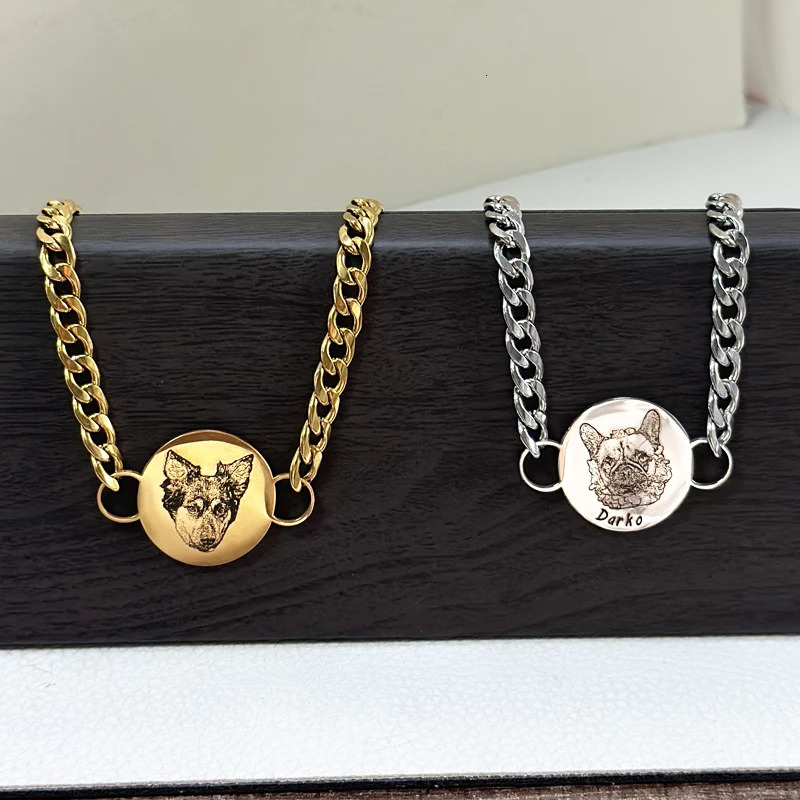 Custom Pet Portrait Cuban Link Bracelet For Women Personalized Dog Po Stainless Steel Pet Owner Lover Bracelet Gift Jewelry 250430