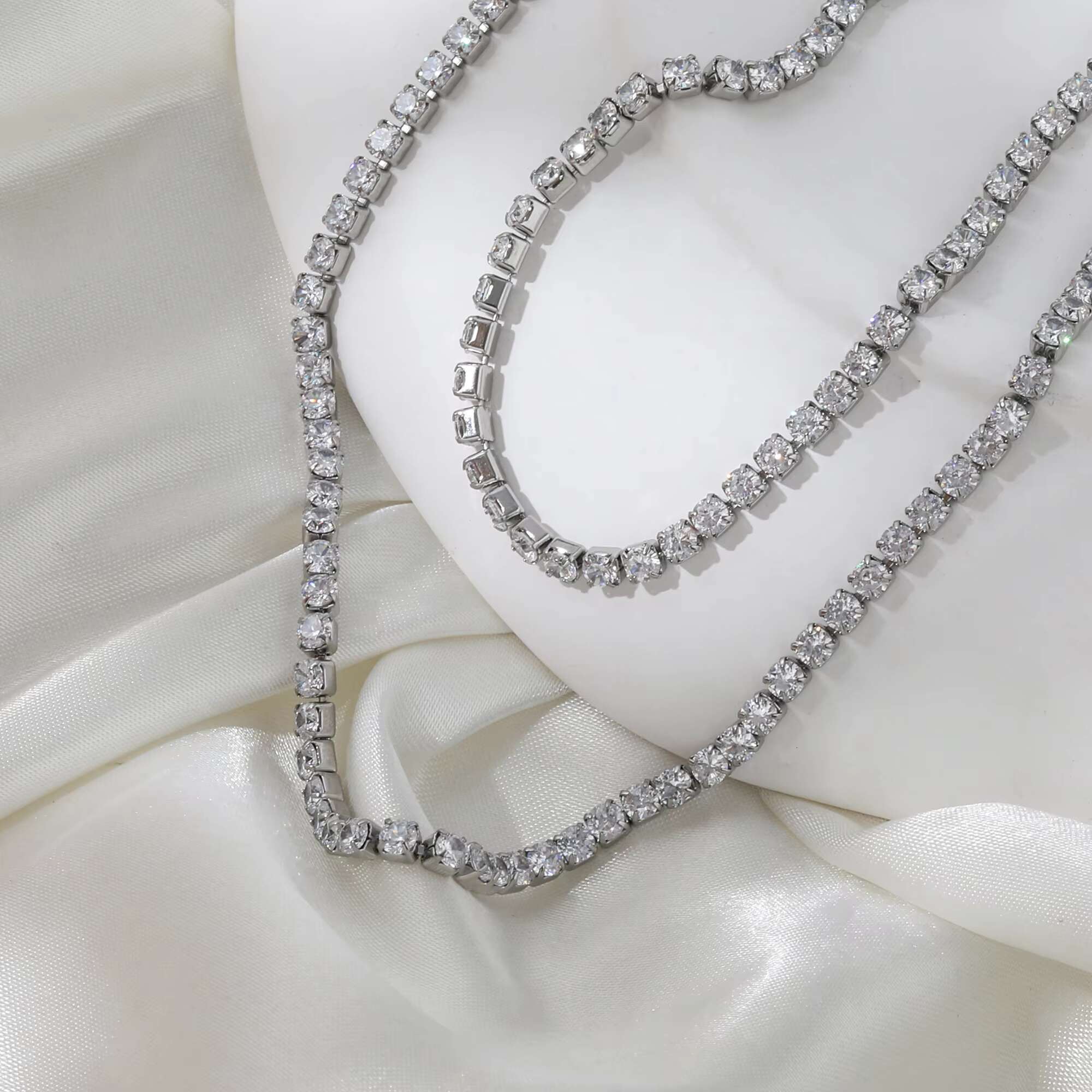 Waterproof Tarnish Free 18K Gold Plated Luxury Zirconia Pave Stainless Steel Tennis Necklace Fashion Jewelry