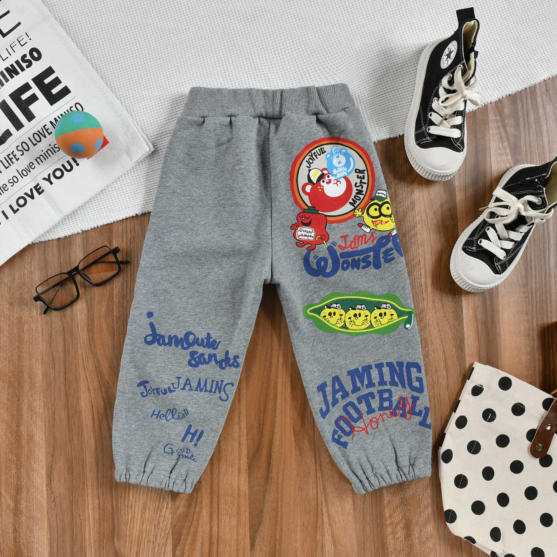 Jam Autumn and Winter Childrens Clothing with Plush Pants for Boys and Girls Trendy Embroidery Printing Washing and Plush Casual Ankle Pants Y250430L0