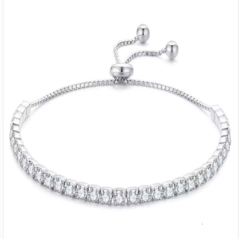 3mm Adjustable Length White Gold Plated 925 Sterling Silver Moissanite Tennis Chain Bracelet Women