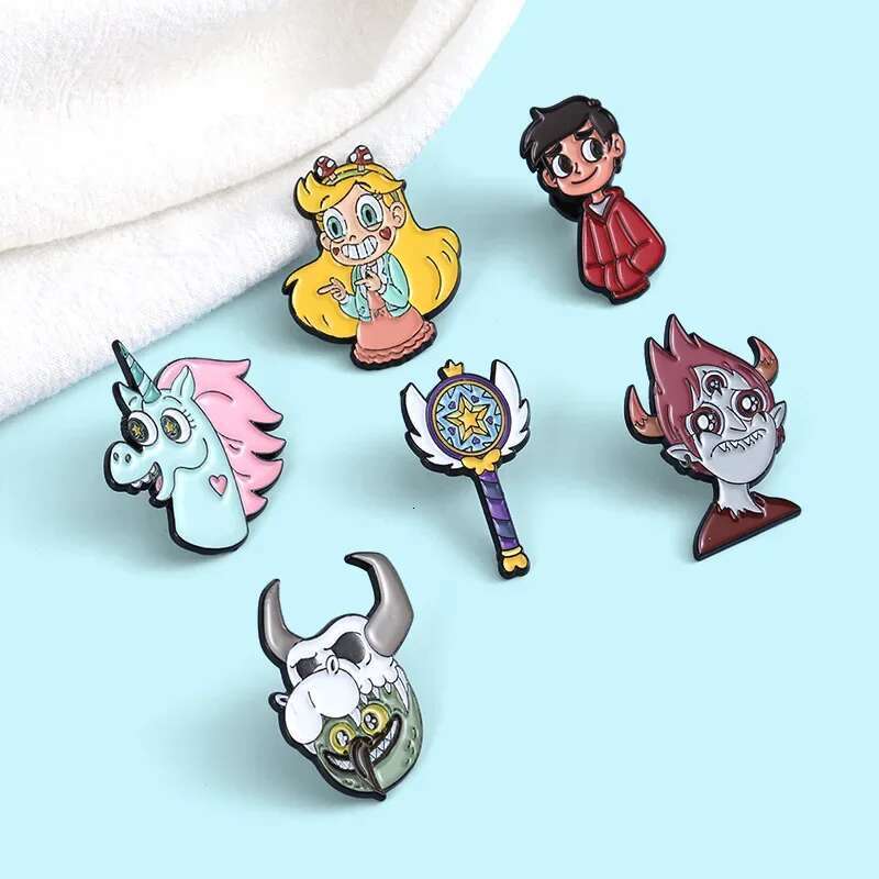 Classic Cute Princess Magic Wand Enamel Horn Anime Badge Girl Brooch Cartoon Lapel Pin Gift Jewelry For Friend Wholesale