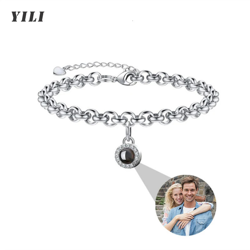 Stainless Steel Custom Po Bracelet for Couples Personalized Picture Projection Bracelets Circle Po Bracelets for Women 250430