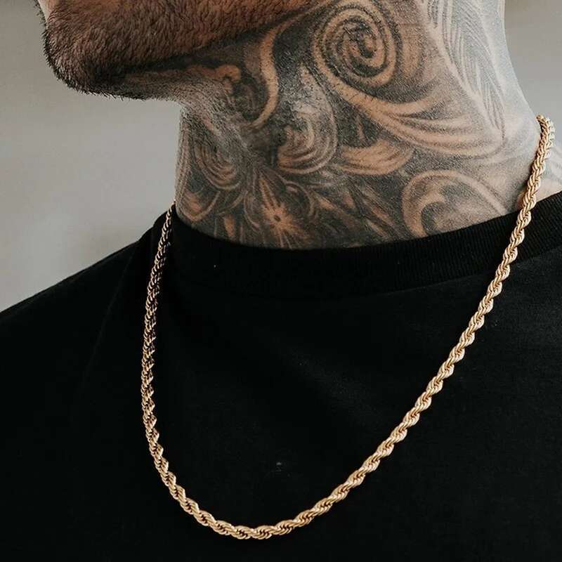 Men Ropes Long Stainless Steel Minimalist Twist Rope Chain Necklace Available In Gold Sier Color 2 TO 5Mm