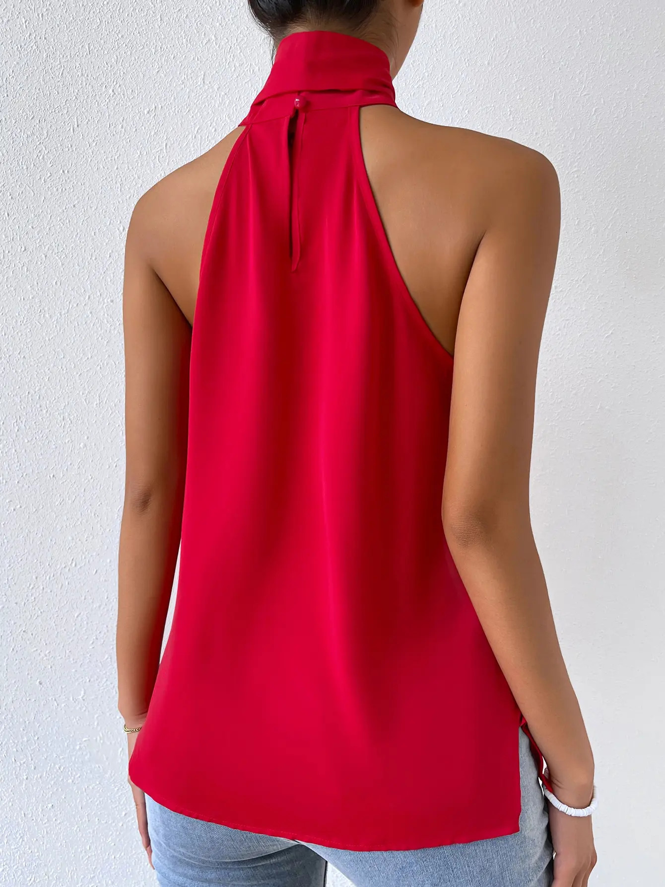 Fashionable and elegant womens shirt sleeveless sexy shoulder 250422