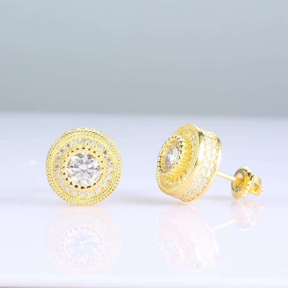 Fine Unisex Jewelry Gold Plated 925 Sterling Silver VVS Moissanite Diamond Cluster Halo Stud Earrings for Men Women