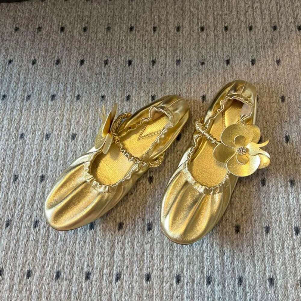 New Catwalk Flat Flower Mary Jane Elastic Band Casual Elegant Ballet Slip on Women's Shoes