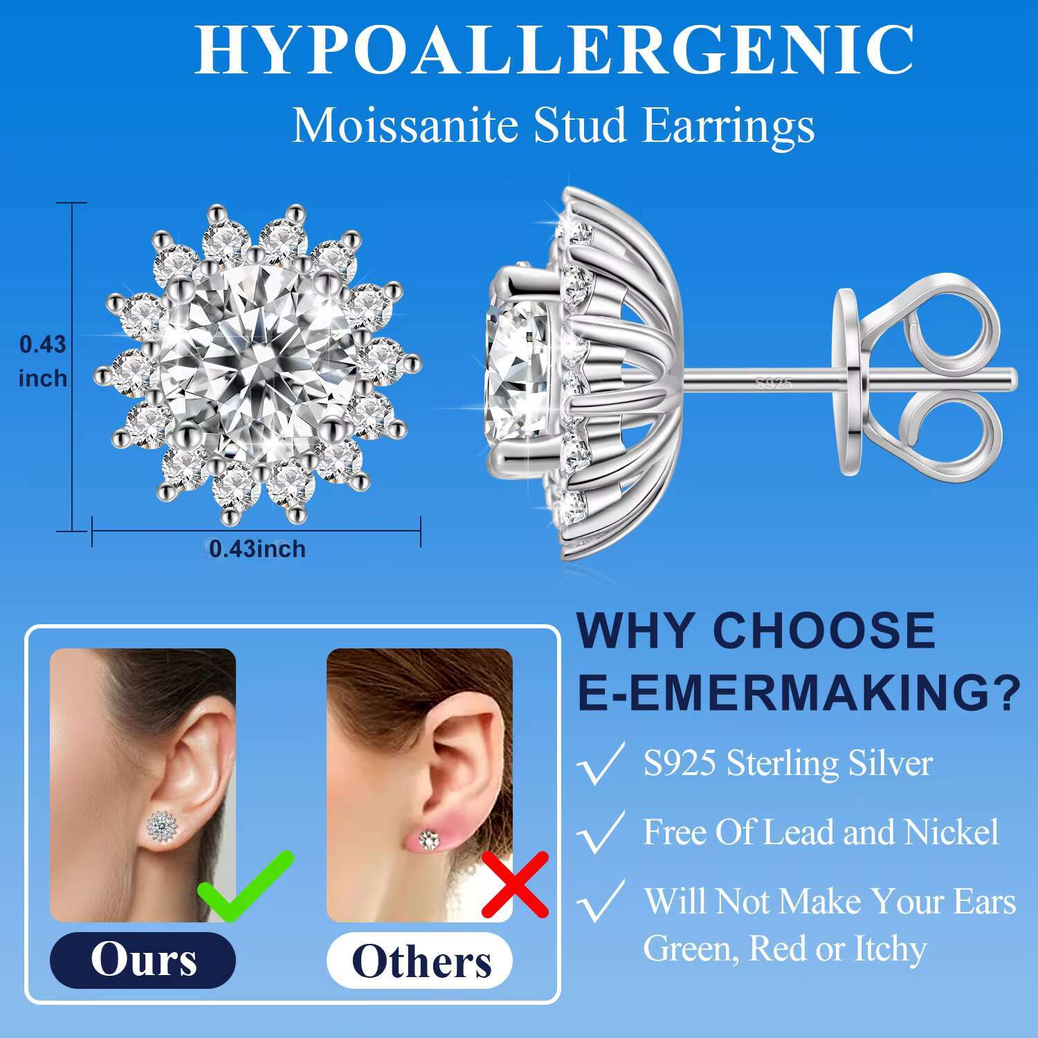 Luxury Women Wedding Jewelry 3mm-5mm 925 Sterling Silver Vvs Moissanite Diamond Cluster Sunflower Stud Earrings