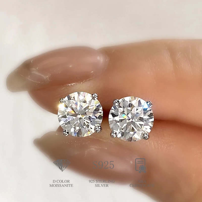 DW D Color Brilliant Round Cut Lab Diamond Stud Earrings for Women 925 Sterling Silver Gold Plated Wedding Jewelry 250420