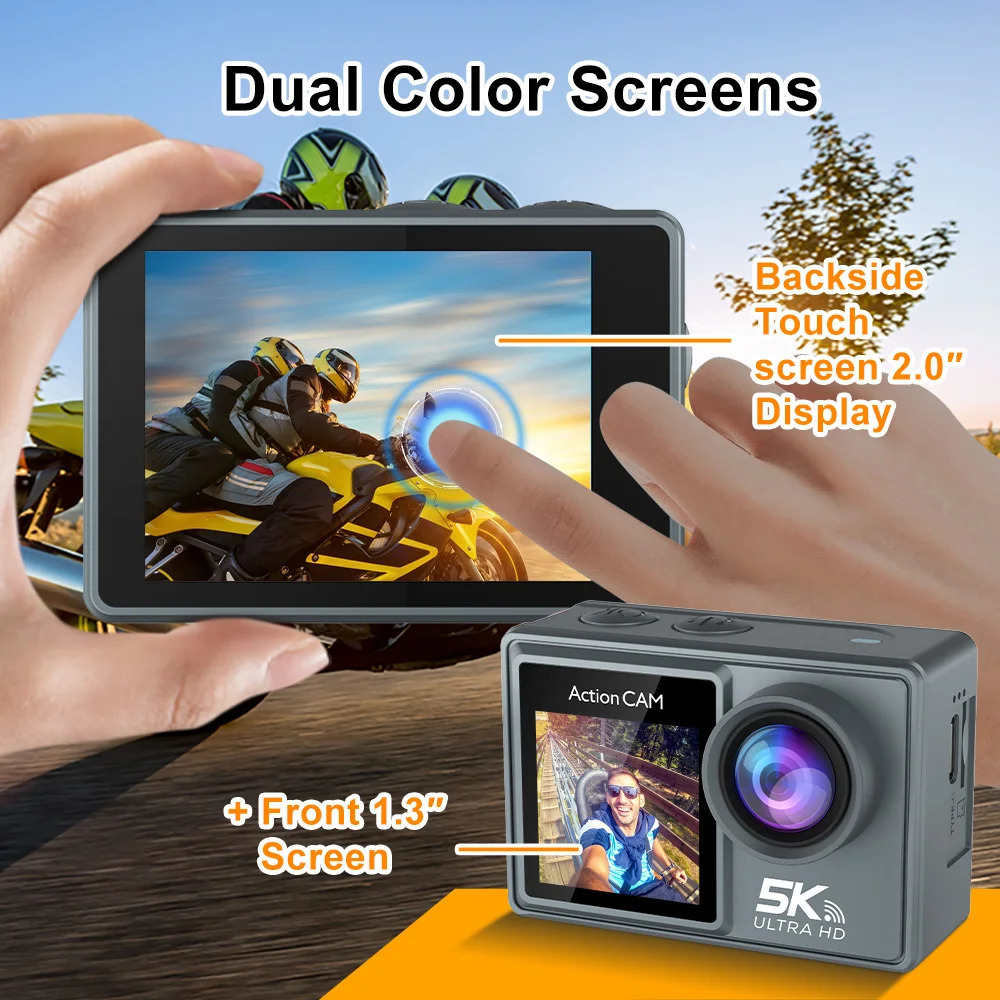 5K Action Camera 4K60FPS Dual IPS Touch LCD WiFi 170 ° 30M Waterproof 5X Zoom Shockproof Sports Camera with Remote Control 250425