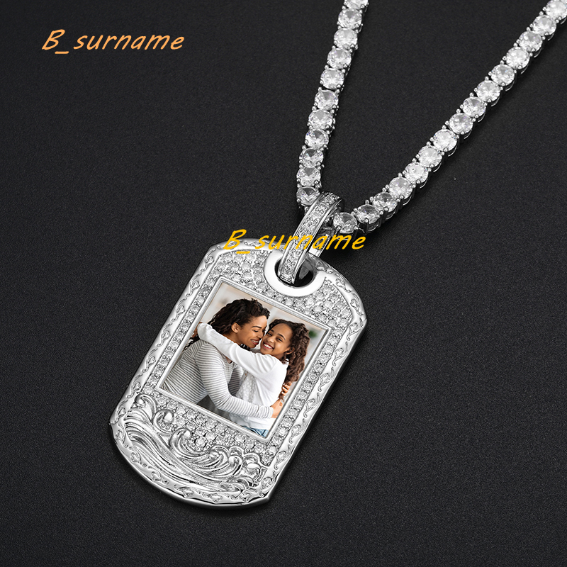 Hip Hop Fashion Jewelry Gold Plated Copper 5A CZ DIY Custom Iced Out Square Picture Pendant Necklace