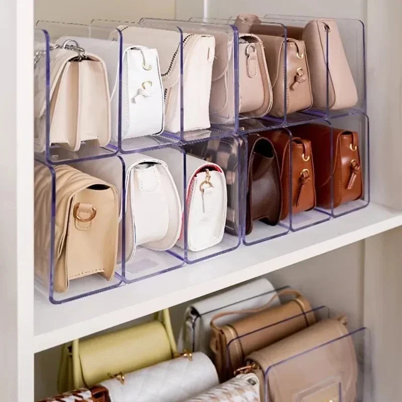 Acrylic handbag storage rack splitter organizer handbag storage rack for womens transparent partition display cabinet 250430