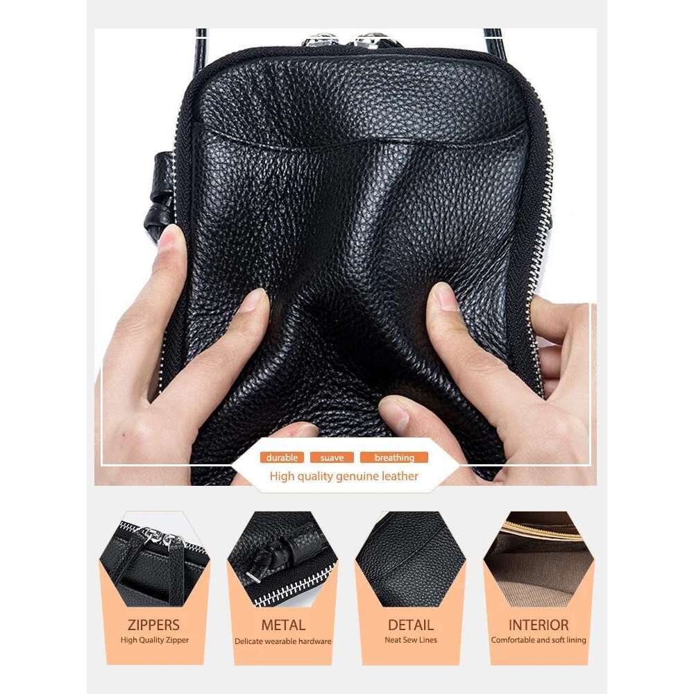 Zency Soft Genuine Leather Female Handbag Small Phone Pouch Bag Multi-functional Cross body Shoulder Card Holder With Key Ring