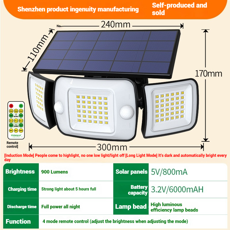 Solar Light Outdoor 328/348 LED Integrated Super Bright Motion Sensor Strong Power IP65 Waterproof 3 Working Modes Garden Wall