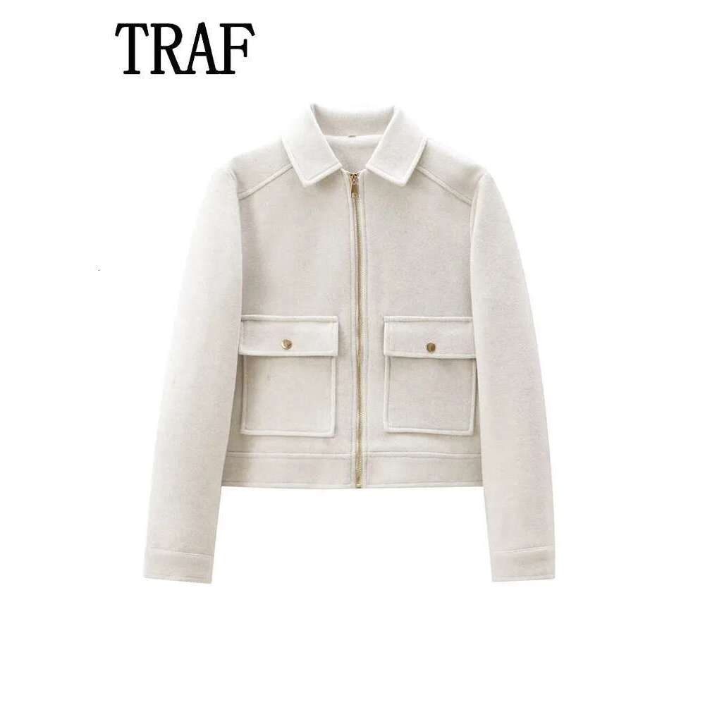 Zipper New Winter Long Sleeve Pocket Outerwear Coat Short Street Elegant Women's Jacket