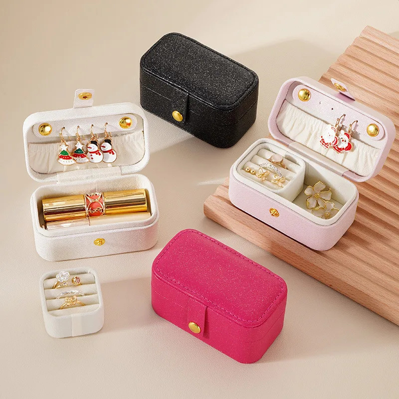 Square Pu Leather Solid Pink Color Jewelry Boxes for Women Ring Necklace Earrings Storage Daity Travel Portable Cases Wholesale 250428
