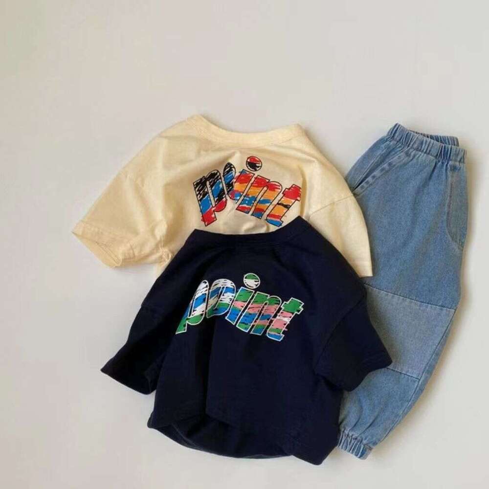 Korean Children's Clothing Short Sleeved T-Shirt For Boys And Girls, 2025 Summer Fashion Cartoon Printed Round Neck Loose Top