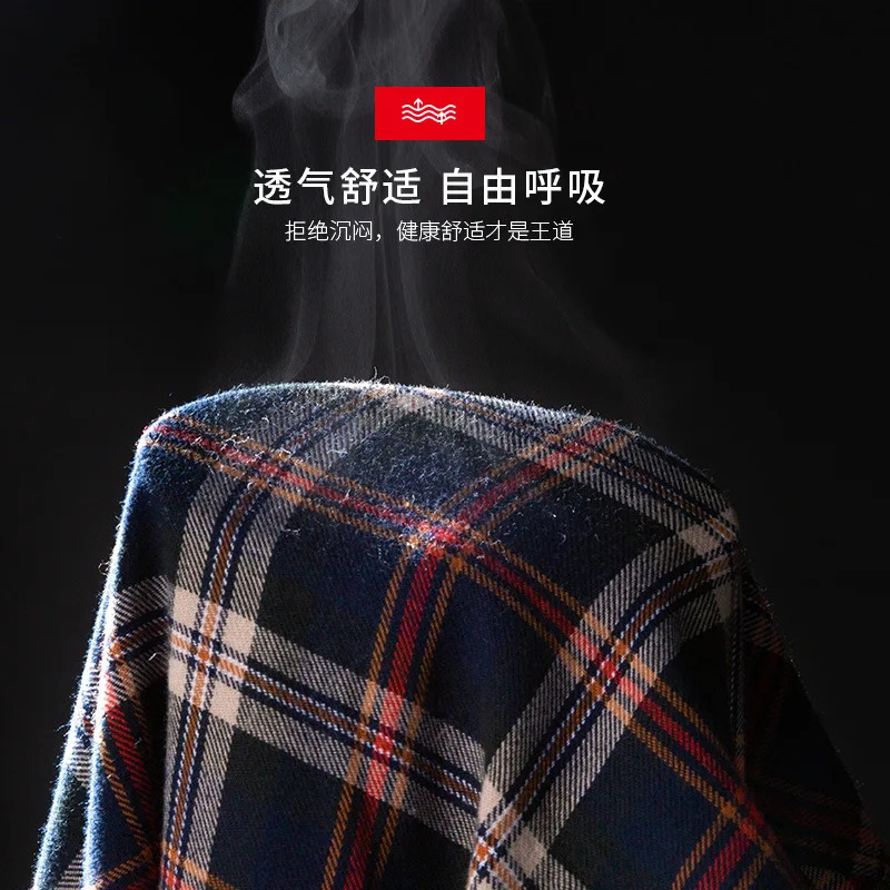 6XL mens long sleeved 100 pure cotton plaid autumn and winter wool largesized highquality slim casual clothing fashionable 250427