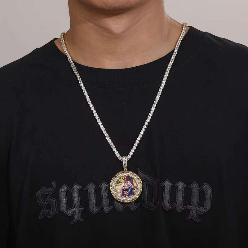 Wholesale Price 38mm 18K Gold Plated Brass CZ Diamond Iced Out Memory Locket Custom Photo Pendant