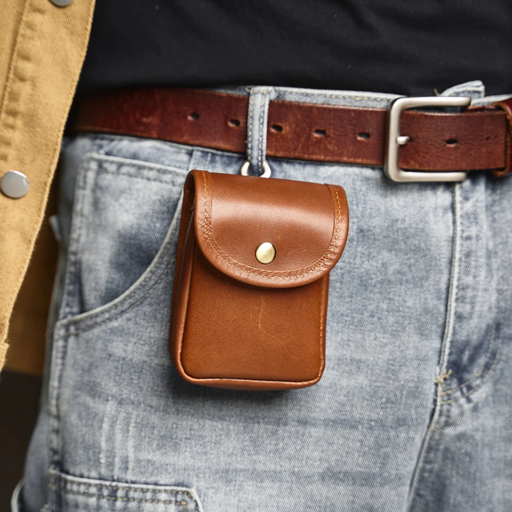 Leather retro waist bag mens shoulder casual small backpack sports wearable belt 250428
